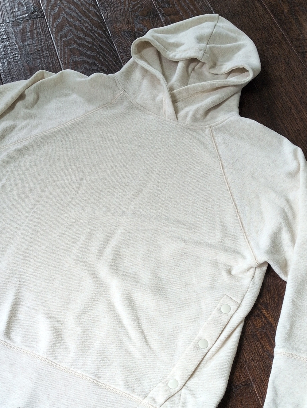 AERIE I Cream Oatmeal Lightweight Oversized Side Snap City Hoodie Sweatshirt, S